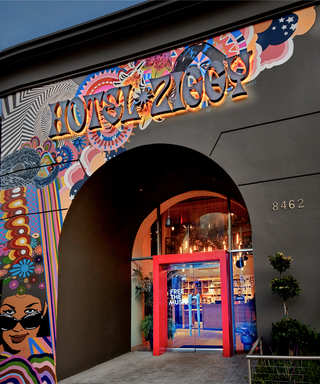 mural artwork on the exterior of the Hotel Ziggy featuring freeform psychidelic imagery